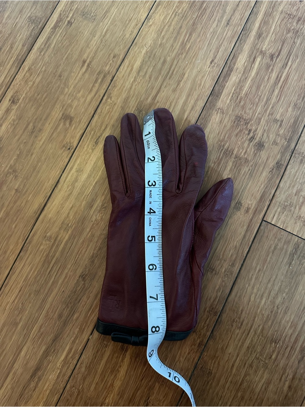 Ralph Lauren Burgundy Leather Gloves with Black Trim - Picture 7 of 9